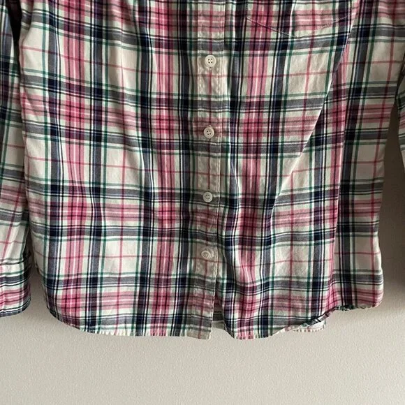 J.Crew Women 00 Mint Strawberry Plaid Cotton Preppy Button Front Boy Shirt - Picture 3 of 11